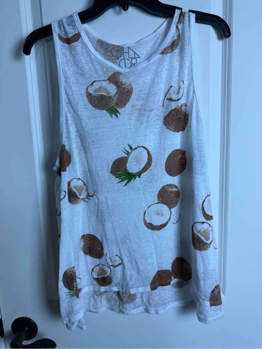 Chaser White Coconut Print Tank Top with Brown and Green Accents
